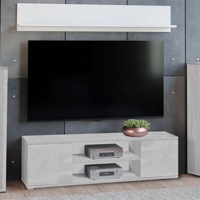 Dmora Parete attrezzata da soggiorno moderna, Mobile porta TV con 2 credenze con anta reversibile, Mensola abbinata, colore Cemento