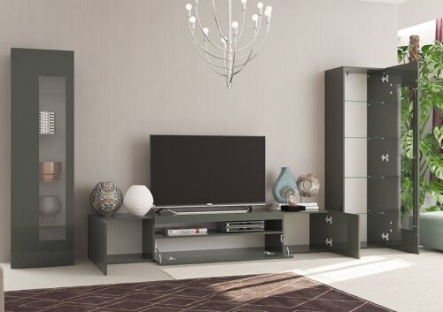 Dmora Parete attrezzata da soggiorno modulare, Made in Italy, Mobile porta TV, Set salotto moderno, cm 300x40h162, Antracite lucido
