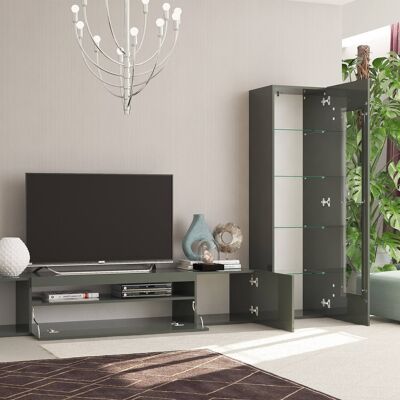Dmora Parete attrezzata da soggiorno modulare, Made in Italy, Mobile porta TV, Set salotto moderno, cm 300x40h162, Antracite lucido