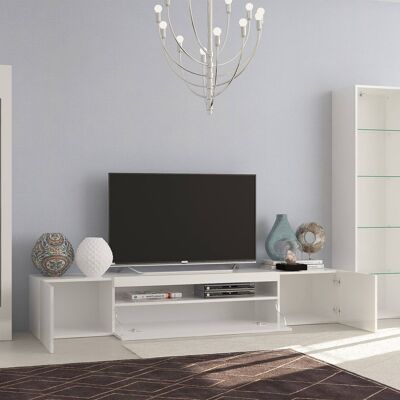 Dmora Parete attrezzata da soggiorno modulare, Made in Italy, Mobile porta TV, Set salotto moderno, cm 300x40h162, Bianco lucido