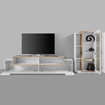 Dmora Unité murale pour salon modulaire, Made in Italy, meuble TV avec lumière LED blanche, Ensemble de salon moderne, cm 290x45h121, Blanc brillant et Érable 4