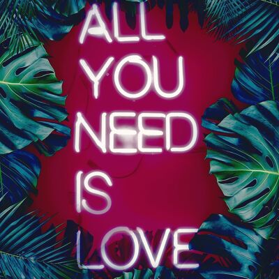 Tout ce dont vous avez besoin, c'est l'amour imprimé tropical néon - 50 x 70 - mat