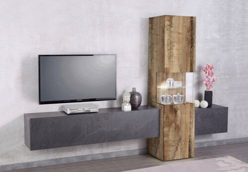 Dmora Parete attrezzata da soggiorno, Made in Italy, con luce LED bianca, Mobile TV, Set salotto moderno, cm 265x40h181, Grigio Ardesia e Acero