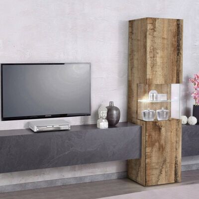 Dmora Parete attrezzata da soggiorno, Made in Italy, con luce LED bianca, Mobile TV, Set salotto moderno, cm 265x40h181, Grigio Ardesia e Acero