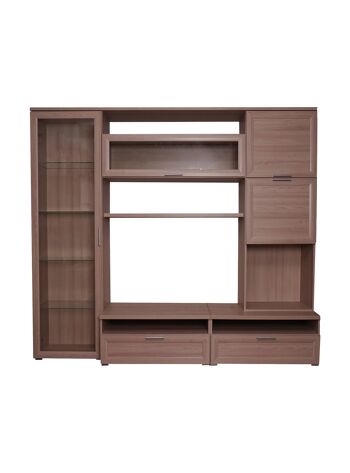 Dmora Unité murale de salon, meuble TV avec vitrine et éléments muraux avec étagères, Salon complet, cm 240x50h215, couleur chêne 2