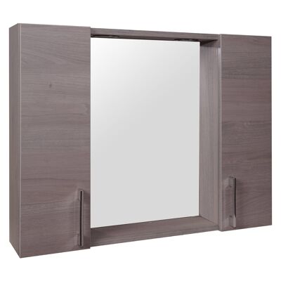 Dmora Pensile Bagno Almendrale, Mobiletto portaoggetti con specchiera e luci LED, Armadietto da bagno con 2 ante battenti e ripiani, Made in Italy, Cm 77x15h57, Rovere