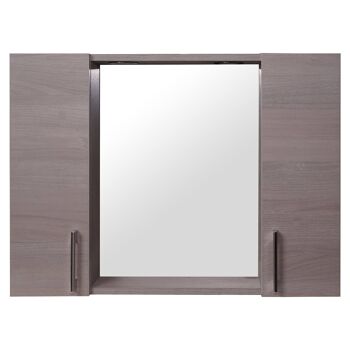 Dmora Almendrale Unité Murale de Salle de Bain, Meuble de Rangement avec miroir et lumières LED, Meuble de Salle de Bain avec 2 portes battantes et étagères, Made in Italy, Cm 77x15h57, Chêne 2