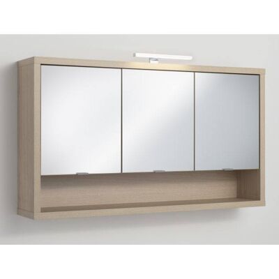 Dmora Pensile con specchiera a tre ante e un vano a giorno, Made in Italy, cm 123 x 22 x 69, colore Quercia