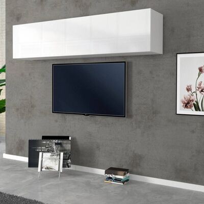 Dmora Pensile da parete, Made in Italy, con anta a ribalta, Mobile da soggiorno sospeso, cm 180x30h40, colore Bianco lucido