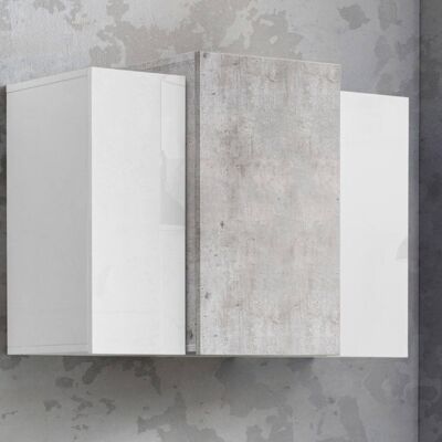 Dmora Pensile da parete, Made in Italy, Mobile da soggiorno sospeso a 3 ante, cm 90x38h66, Bianco lucido e Cemento