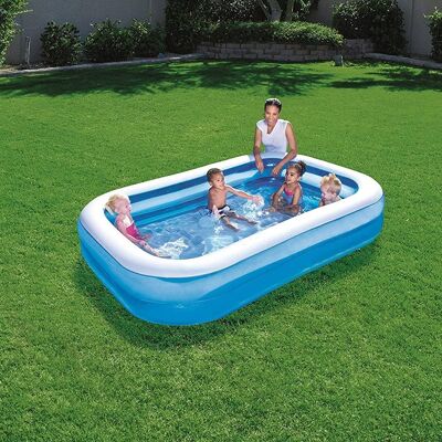 Dmora Piscina per esterno gonfiabile rettangolare, colore azzurro, cm 305 x 183 x h56