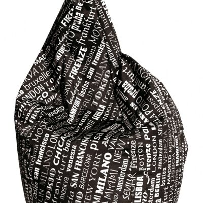 Dmora Poltrona a sacco con fantasia con scritte, colore bianco e nero, Misure 80 x 120 x 80 cm