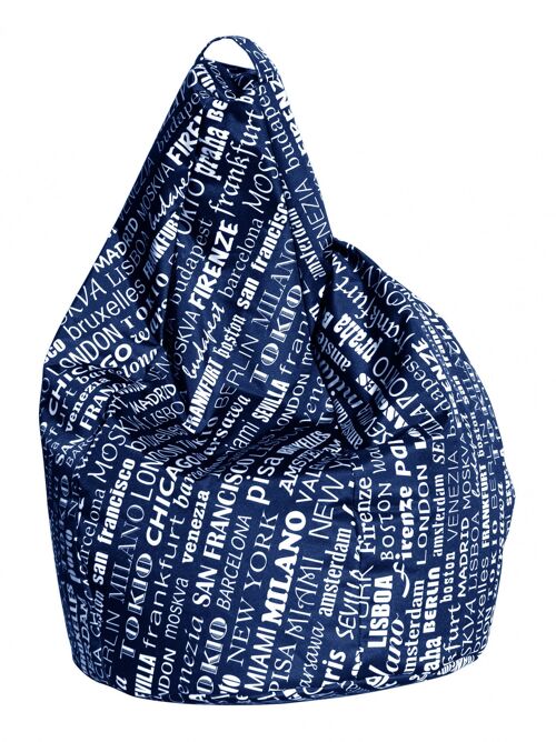 Dmora Poltrona a sacco con fantasia con scritte, colore blu e bianco, Misure 80 x 120 x 80 cm
