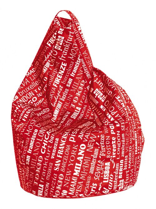 Dmora Poltrona a sacco con fantasia con scritte, colore rosso e bianco, Misure 80 x 120 x 80 cm