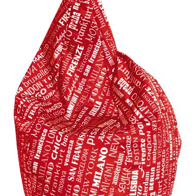Dmora Poltrona a sacco con fantasia con scritte, colore rosso e bianco, Misure 80 x 120 x 80 cm