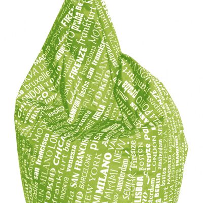 Dmora Poltrona a sacco con fantasia con scritte, colore verde e bianco, Misure 80 x 120 x 80 cm