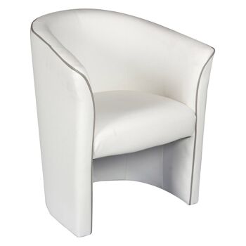 Fauteuil Dmora rembourré en éco-cuir blanc, 65 x 78 x 60 cm. 1