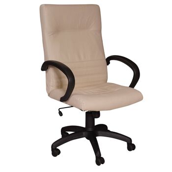 Fauteuil de bureau pivotant Dmora, Chaise de bureau pour étude avec accoudoirs, assise en cuir, Made in Italy, cm 61 x 60 x h110/121, couleur Beige 1