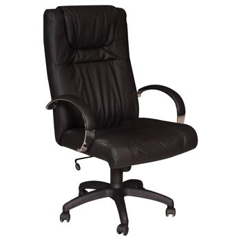 Fauteuil de bureau pivotant Dmora, Chaise de bureau pour étude avec accoudoirs, assise en cuir, Made in Italy, cm 63 x 64 x h122/132, couleur Noir 1