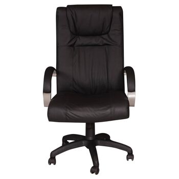 Fauteuil de bureau pivotant Dmora, Chaise de bureau pour étude avec accoudoirs, assise en cuir, Made in Italy, cm 63 x 64 x h122/132, couleur Noir 2