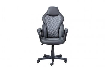 Dmora Fauteuil de bureau réglable en hauteur, en éco-cuir matelassé noir et gris, avec accoudoirs appui-tête et roues, 62x65x107/117 cm 2