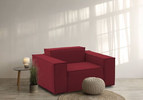 Dmora Poltrona Emanuela, Poltrona da salotto, 100% Made in Italy, Poltroncina relax in tessuto imbottito, Cm 140x95h70, Rosso