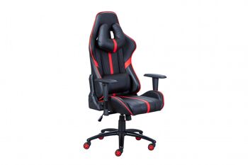 Fauteuil Dmora Gaming, en éco-cuir noir et rouge, avec accoudoirs, hauteur et inclinaison réglables, cm 70x70-106x123-133 1