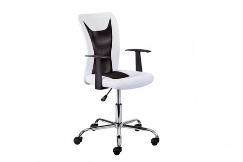 Dmora Poltrona ufficio con braccioli, regolabile in altezza, color bianco e nero, cm 55x54.5x85-95