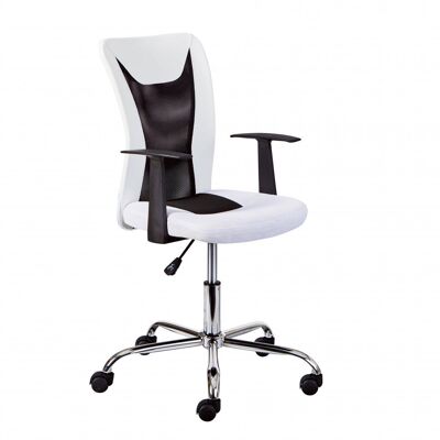 Dmora Poltrona ufficio con braccioli, regolabile in altezza, color bianco e nero, cm 55x54.5x85-95