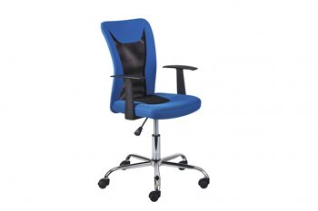 Fauteuil de bureau Dmora avec accoudoirs, réglable en hauteur, couleur bleu et noir, cm 55x54,5x85-95 1