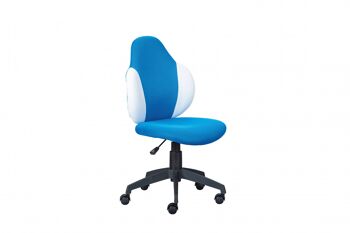 Dmora Fauteuil de bureau réglable en hauteur, avec assise en tissu doux bleu et blanc, 58x56x92/102 cm 1