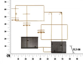 Dmora Porte-bouteilles mural élégant, structure en métal, complet avec porte-verre et deux récipients pratiques, couleur noire, mesure 11,5 x 65,5 x 77 cm 6