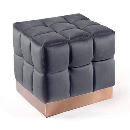 Dmora Pouf a cubo, in velluto grigio scuro, cm 45x45x52