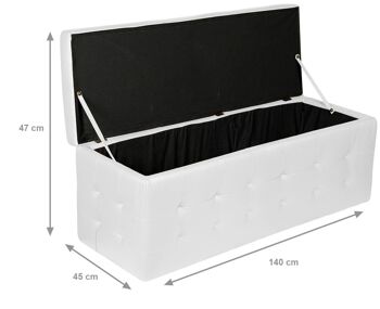 Pouf de rangement Dmora Alicante, Banc de rangement en éco-cuir effet matelassé, Pouf repose-pieds moderne pour le salon, Cm 140x45h47, Blanc 5