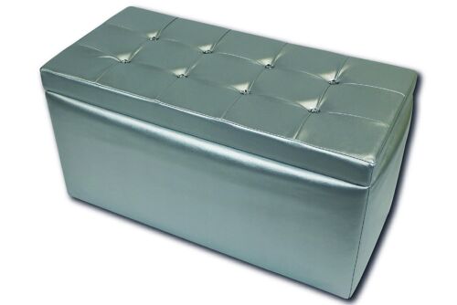 Dmora Pouf contenitore in similpelle, colore argento, Misure 90 x 45 x 45 cm