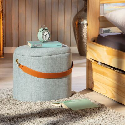 Dmora Pouf contenitore in tessuto con maniglia in ecopelle, colore grigio, cm 42x30x36