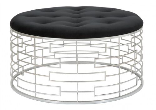 Dmora Pouf rotondo, struttura in metallo, rivestimento in velluto, colore argento, Misure 91,5 x 47 x 91,5 cm