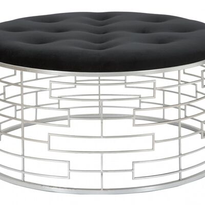 Dmora Pouf rotondo, struttura in metallo, rivestimento in velluto, colore argento, Misure 91,5 x 47 x 91,5 cm