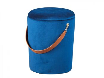 Seau conteneur Dmora Pouf en velours et poignée en cuir écologique, couleur bleu, cm 35x35x45 2