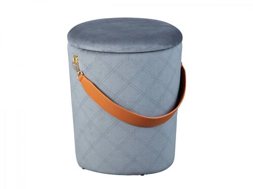 Dmora Pouf secchiello contenitore in velluto e maniglia in ecopelle, colore grigio, cm 35x35x45
