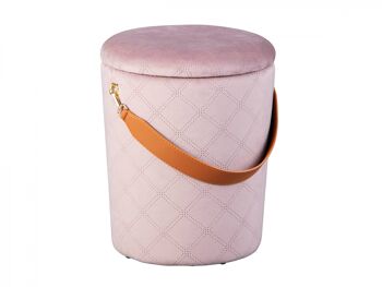 Seau conteneur Dmora Pouf en velours et poignée en cuir écologique, couleur rose, cm 35x35x45 2
