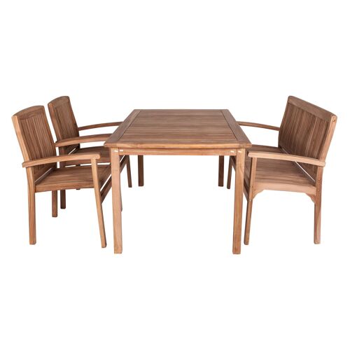 Dmora Salottino 4 pezzi in legno teak con 1 panchina a due posti, 2 sedie e 1 tavolo, colore marrone