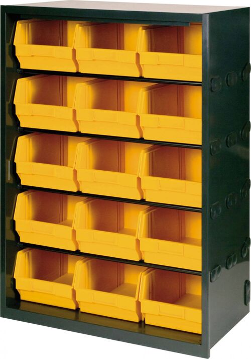 Dmora Scaffale portaminuteria con 15 contenitori, Armadio con contenitori in polipropilene, 100% Made in Italy, cm 66x37h95, colore Giallo