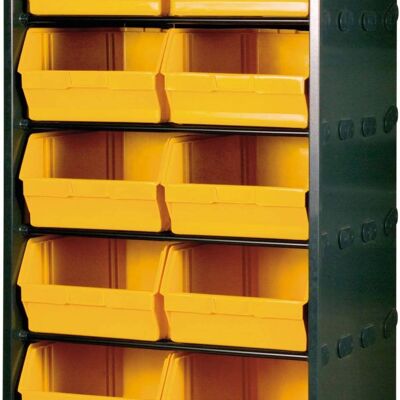 Dmora Scaffale portaminuteria con 18 contenitori, Armadio con contenitori in polipropilene, 100% Made in Italy, cm 66x49h190, colore Giallo