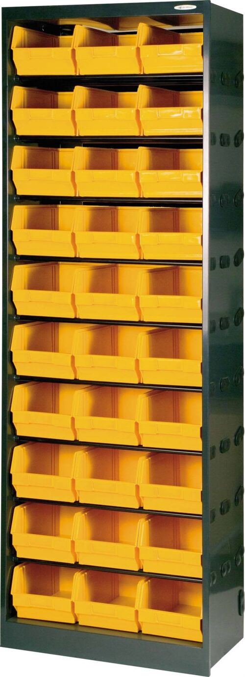 Dmora Scaffale portaminuteria con 30 contenitori, Armadio con contenitori in polipropilene, 100% Made in Italy, cm 66x37h190, colore Giallo