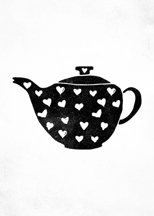 Teapot Silhouette Hearts Print - 50x70 - Matte