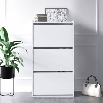 Dmora Armoire à chaussures avec trois portes battantes, 65 x 32 x 11,8 cm, couleur blanche 1