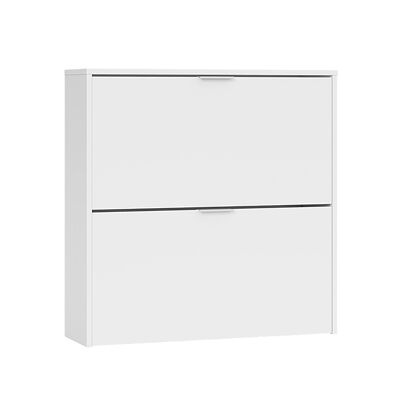 Dmora Scarpiera Louisville, Armadio portascarpe a 2 ante a ribalta, Scarpiera bassa da ingresso, Mobile basso, cm 75x22h76, Bianco