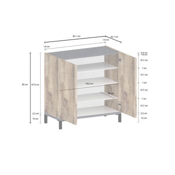 Dmora Meuble à chaussures moderne avec 2 portes, Made in Italy, Meuble à chaussures d'entrée, Meuble polyvalent, Cm 80x40h80, Ardoise et Érable 6