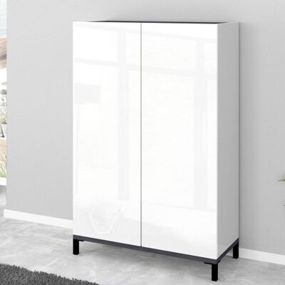 Dmora Scarpiera moderna a 2 ante, Made in Italy, Portascarpe da ingresso, Mobile multiuso, Cm 90x40h147, Bianco lucido e Ardesia